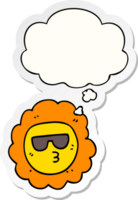 cartoon sunflower with thought bubble as a printed sticker png