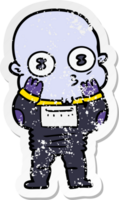 distressed sticker of a cartoon weird bald spaceman png