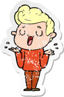 distressed sticker of a happy cartoon man png