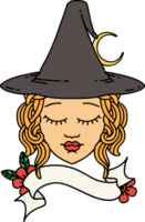 Retro Tattoo Style human witch character face png
