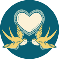 iconic tattoo style image of swallows and a heart png