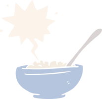 cartoon bowl of rice with speech bubble in retro style png