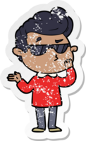 distressed sticker of a cartoon cool guy png