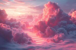 Heaven with steps on the background of sunset photo