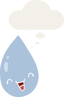 cartoon raindrop with thought bubble in retro style png