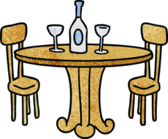 hand- getrokken getextureerde tekenfilm tekening avondeten tafel en drankjes png