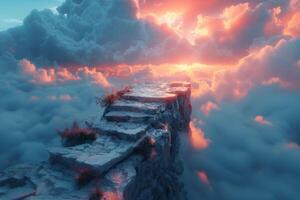 Stone steps with clouds on the background of a night sunset photo