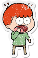 distressed sticker of a cartoon shocked man png