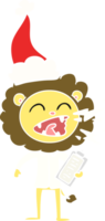 hand drawn flat color illustration of a roaring lion doctor wearing santa hat png