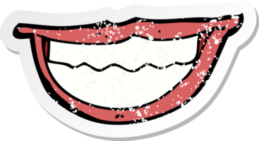 autocollant rétro en détresse d'une bouche souriante de dessin animé png