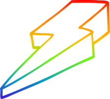 rainbow gradient line drawing of a cartoon decorative lightning bolt png