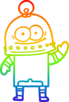 rainbow gradient line drawing of a happy carton robot with light bulb png