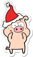 content main tiré autocollant dessin animé de une porc portant Père Noël chapeau png