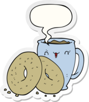 tekenfilm koffie en donuts met toespraak bubbel sticker png