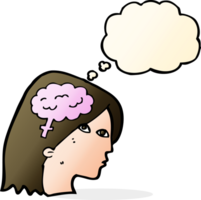 cartoon female head with brain symbol with thought bubble png