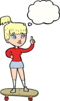 cartoon skater girl with thought bubble png