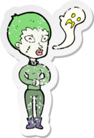 retro distressed sticker of a cartoon undead woman png