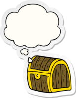 cartoon treasure chest with thought bubble as a printed sticker png