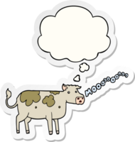 cartoon cow with thought bubble as a printed sticker png