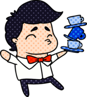 cartoon illustration of a kawaii cute waiter png