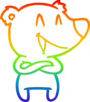 rainbow gradient line drawing of a laughing bear cartoon png