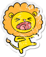 distressed sticker of a cartoon angry lion png