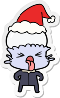 weird hand drawn sticker cartoon of a alien wearing santa hat png