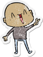 distressed sticker of a happy cartoon bald man png