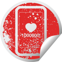 mobile phone showing 1000000 likes graphic distressed sticker illustration icon png