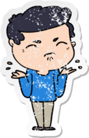 distressed sticker of a cartoon annoyed man png