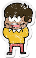 distressed sticker of a worried cartoon boy png