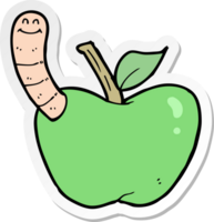 sticker van een tekenfilmappel met worm png