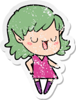 distressed sticker of a cartoon elf girl png