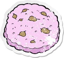 retro distressed sticker of a pink cookie cartoon png