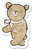 retro distressed sticker of a cute cartoon teddy bear png