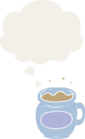 cartoon coffee cup with thought bubble in retro style png