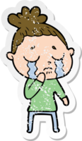 distressed sticker of a cartoon crying woman png