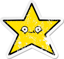 distressed sticker of a cute cartoon gold star png