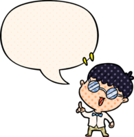 cartoon clever boy with idea with speech bubble in comic book style png