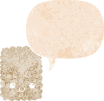 cartoon biscuit with speech bubble in grunge distressed retro textured style png