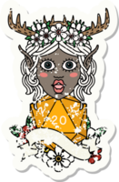 Retro Tattoo Style elf druid with natural twenty dice roll png