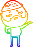 rainbow gradient line drawing of a cartoon worried man with beard png