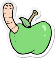 sticker van een tekenfilmappel met worm png