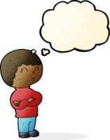 cartoon boy with folded arms with thought bubble png
