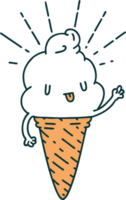 illustration of a traditional tattoo style ice cream character waving png