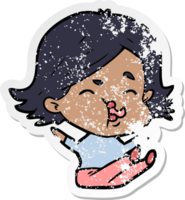distressed sticker of a cartoon girl pulling face png