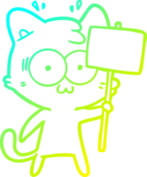 freddo pendenza linea disegno di un' cartone animato sorpreso gatto agitando cartello png