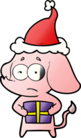 main tiré pente dessin animé de une incertain l'éléphant avec Noël présent portant Père Noël chapeau png