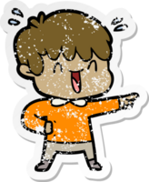 distressed sticker of a cartoon laughing boy png