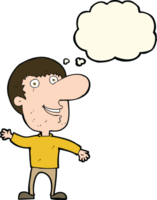 cartoon waving man with thought bubble png